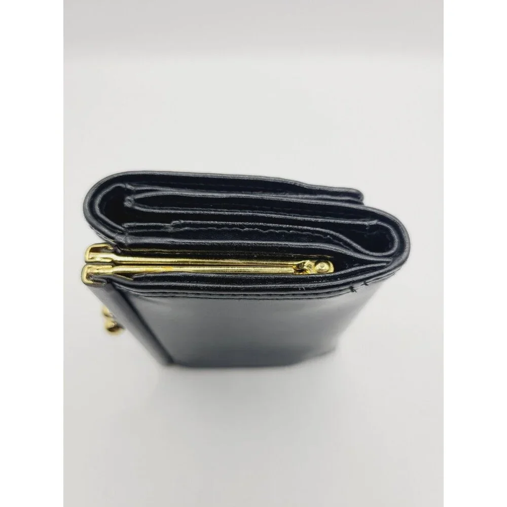 Liz Claiborne Wallet Black Women's Small Fold Out Faux Leather Kiss Lock - Picture 7 of 10